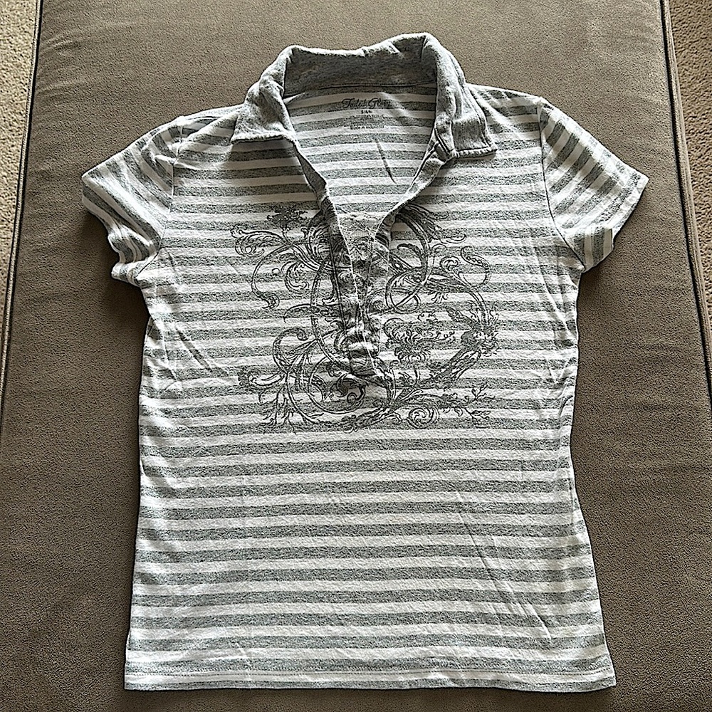 Faded Glory glittery gray & white with lace inset.  Y2K